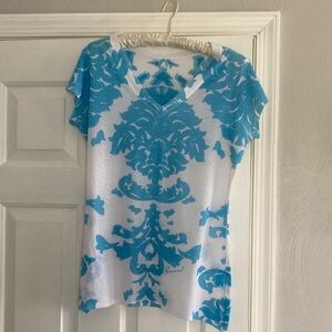 Seven7 Blue and White Patterned Short Sleeve Tee